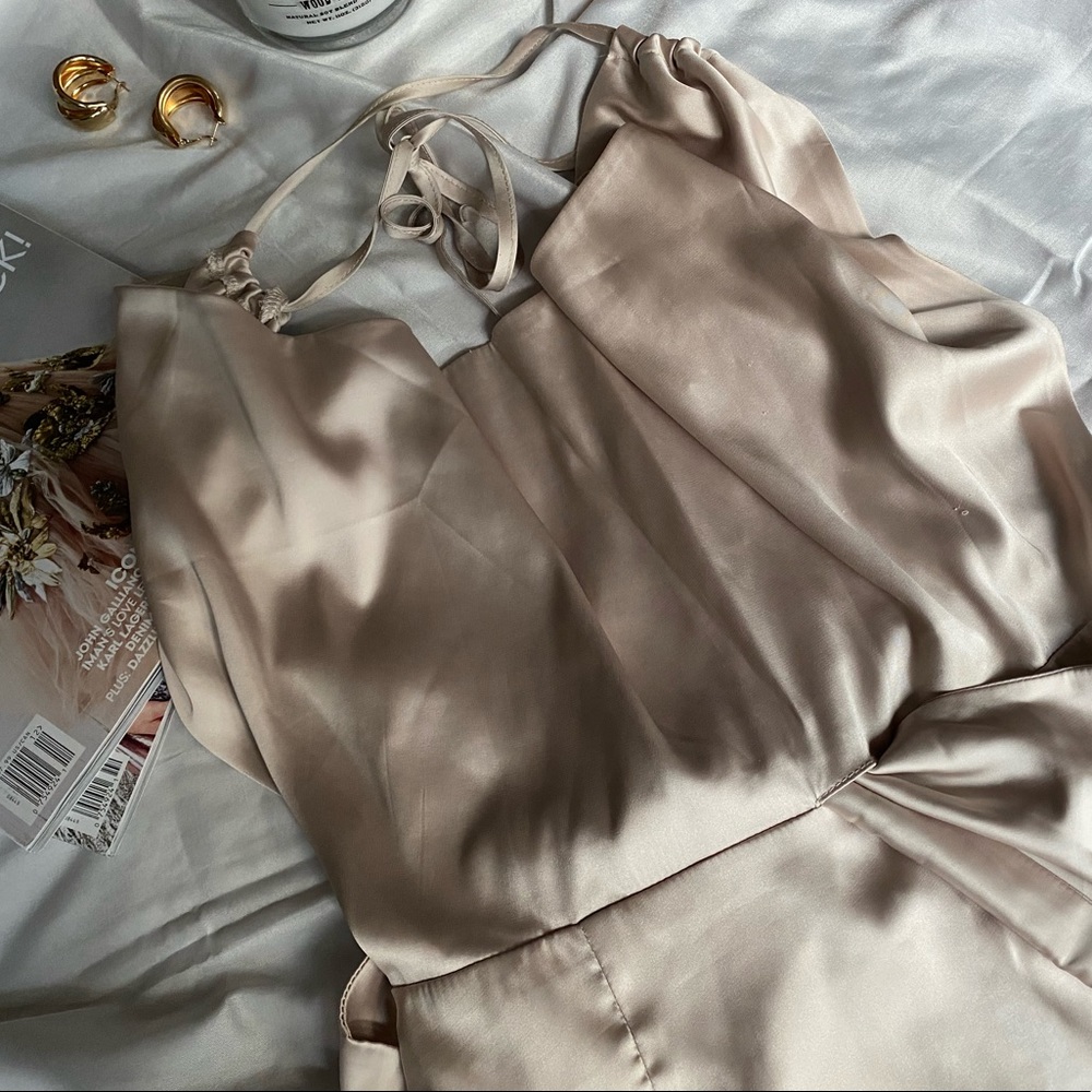 Beige Satin Mini Dress